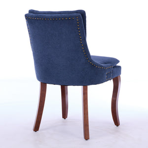 English Elm Modern Dining Chairs Set of 2 with Double-Layer Cushioned Spring+Sponge Comfort, Curved Solid Wood Legs, Mid Back Elegance for Living & Dining Room Blue W1143P207918