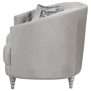 English Elm Colby Grey C-Shaped Tufted Velvet Loveseat with Rhinestone Buttons & Chrome Nailheads for Luxe_rooms (97) B062P357774