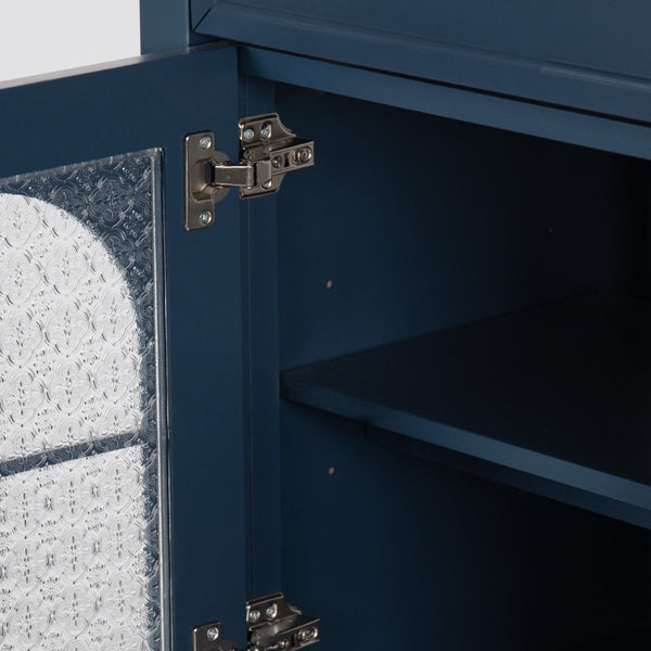 English Elm 35.6" Freestanding Bathroom Vanity with Roman Column Base and Ceramic Integrated Sink Blue W1801S00013