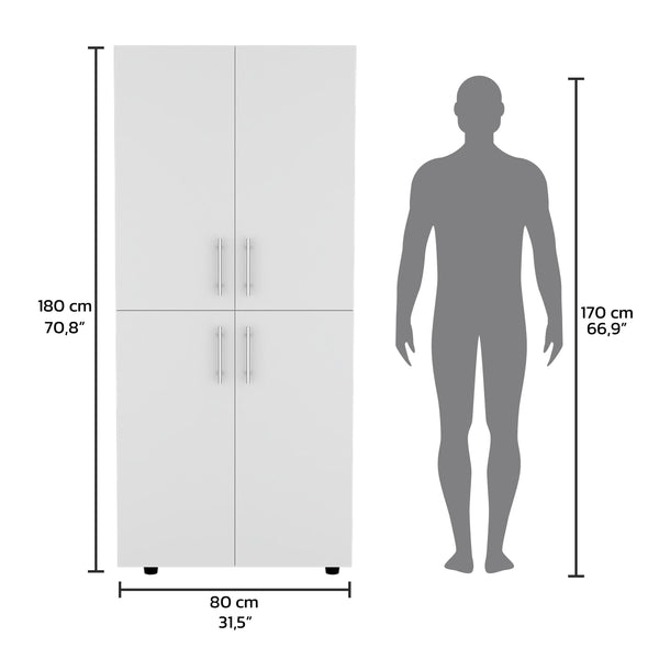 English Elm Hazel Tall Four-Door Armoire Wardrobe Cabinet with Six Shelves and Dual Hanging Rods for Bedroom White 39.4 L x 23.2 W x 5.5 H B070S00228