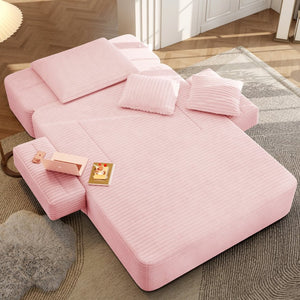 English Elm Luxurious Corduroy Frameless Chaise with Sleeper Conversion Foam Cushioning and Storage Pocket Baby Pink W3219P459763