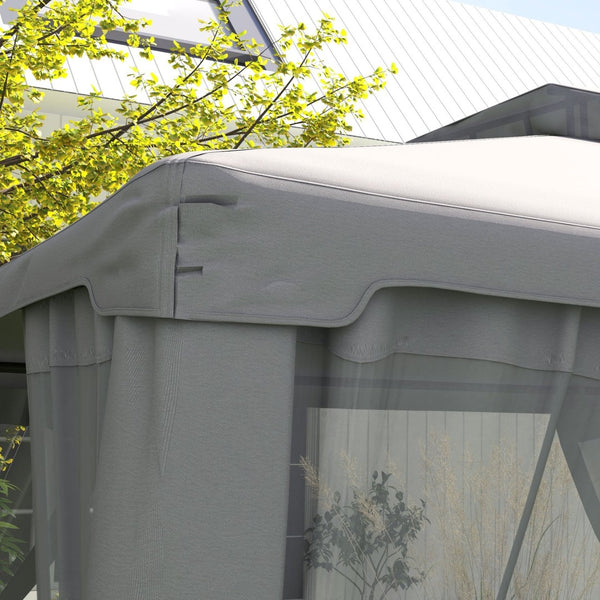 English Elm Outsunny 9.6' X 11.6' Stylish Patio Gazebo With Two-Tier Roof & Mesh Walls For Ultimate Comfort W2225P200436-GIGA