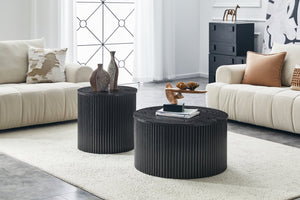 English Elm 2-piece Nesting Round Tables Roman Column Base with Storage Black Wood Grain Living Room W3875P396796