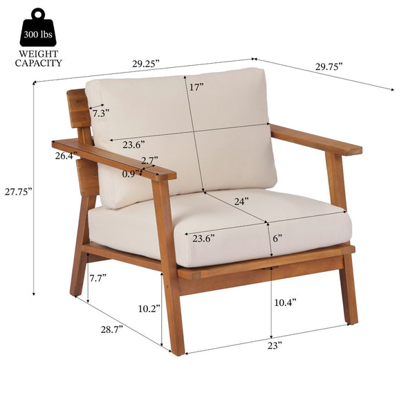 English Elm 29.5" Solid Acacia Outdoor Club Chair Mid-century Patio Armchair with Quick-dry Cushion N767P359940T