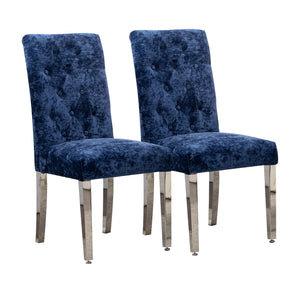English Elm Set of 2 Modern Dining Chairs with Plush Velvet Tufting, Sturdy Steel Legs, Ergonomic S-Shaped Springs Blue D772095825