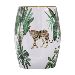 English Elm 13x13x18" Hand-painted Ceramic Stool Bohemian Jungle Motif Accent Seat or Side Table W2078P456916