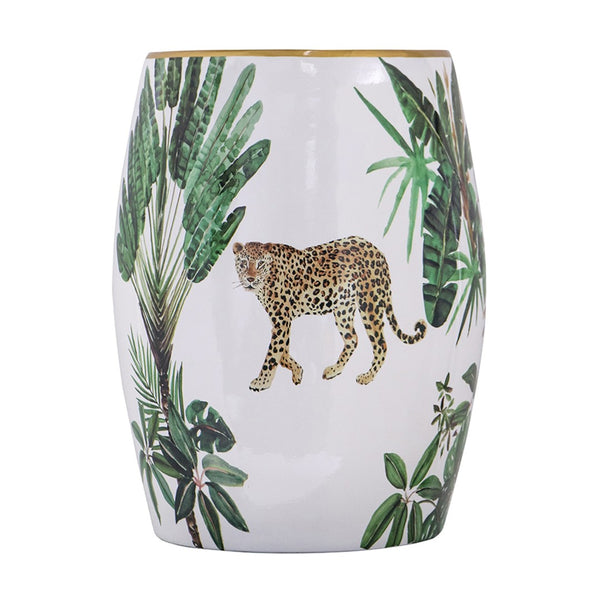 English Elm 13x13x18" Hand-painted Ceramic Stool Bohemian Jungle Motif Accent Seat or Side Table W2078P456916