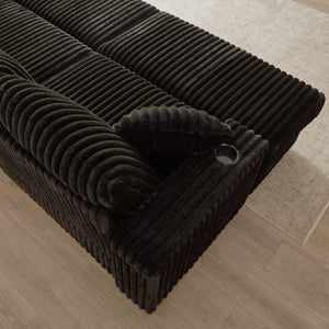 English Elm 84Inch Corduroy sofa with deep seats, 3 back pillows, 2 toss pillows, ottomans, cup grooves, storage Black W834S00356