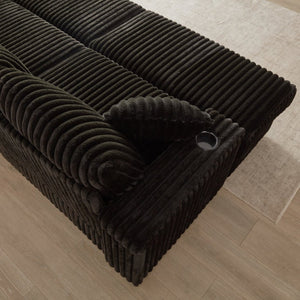English Elm 84inch Corduroy Deep Seat Three Person Sofa with Storage Ottomans for Living Room Black W834S00566