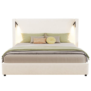 English Elm California King Wingback Linen Bed with Built-in Reading Lamp and Usb Charging Port N757P386661B