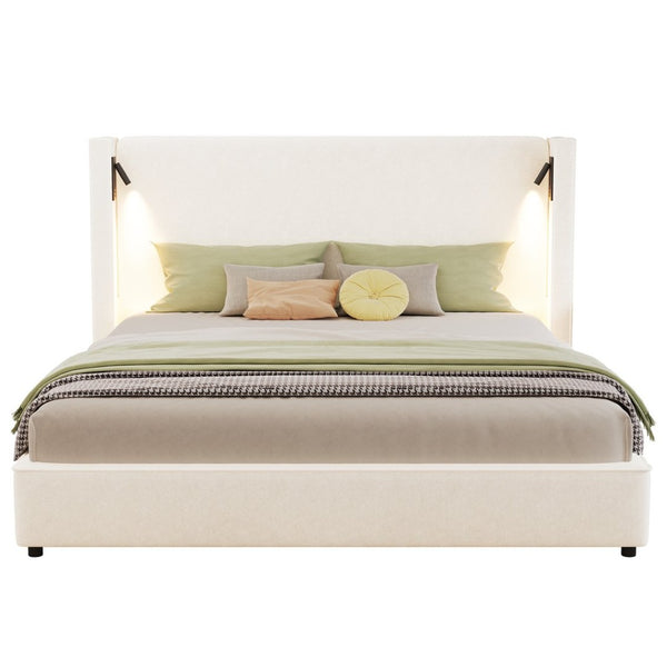 English Elm California King Wingback Linen Bed with Built-in Reading Lamp and Usb Charging Port N757P386661B