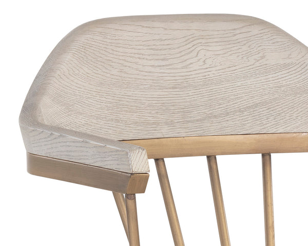 Sunpan Demi Dining Chair - Classic Elegance with Antique Brass Spindles and Solid Oak Wood Base for Dining Rooms Grey