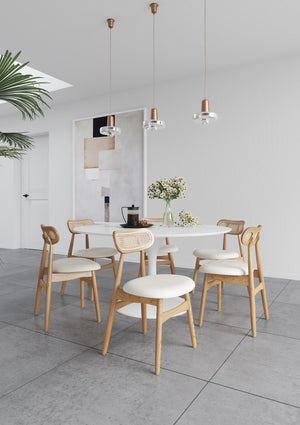 English Elm Colbert Cane Back Wood Upholstered Dining Chair with Solid Ash Frame, Woven Polycotton Seat, 275 lb Capacity Natural B365P398302