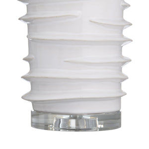 Crestview Collection 29.5"H Modern White Ceramic Table Lamp With Textured Body, Drum Shade & Crystal Accents For Elegance   Cvap3356