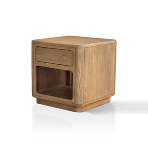 English Elm Driftwood Oak End Table with Open Shelf and Push Drawer for Modern Living B035P437552