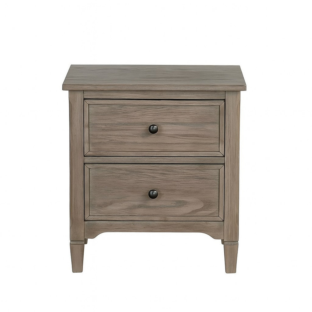 English Elm 2-Drawer Rustic Nightstand with Round Bronze Pulls, Wire-Brushed Warm Gray Finish, Compact Storage B016P356197