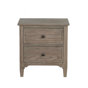 English Elm 2-Drawer Rustic Nightstand with Round Bronze Pulls, Wire-Brushed Warm Gray Finish, Compact Storage B016P356197