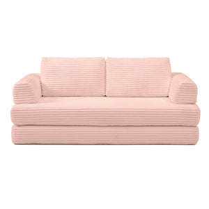 English Elm Convertible Floor Sofa Futon with Corduroy Upholstery for Living Room Lounging and Sleeping Pink W1117P434734