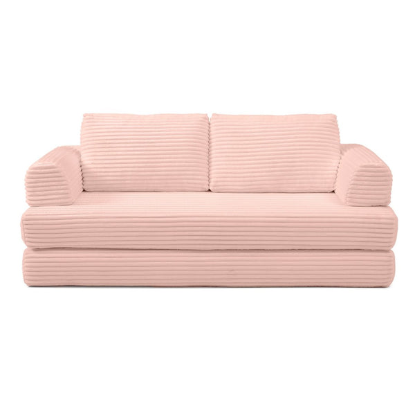 English Elm Convertible Floor Sofa Futon with Corduroy Upholstery for Living Room Lounging and Sleeping Pink W1117P434734