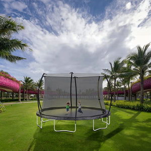English Elm 12ft Trampoline Curved Pole Enclosure Net Galvanized Steel Frame Kids Adults Ladder W285P233603