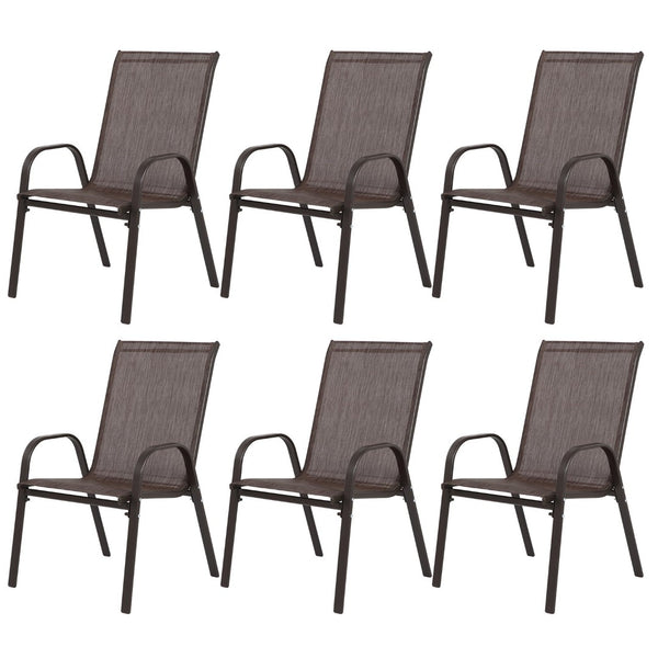 English Elm 6 Stackable Patio Chairs Set Textilene Mesh High Back Armrest Outdoor Seating Brown W640P417172