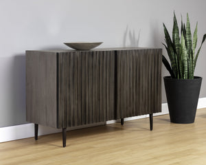 Sunpan Carlin Sideboard – Bold Mango Wood Design with Sculpted Details and Urban Steel Legs for Modern Spaces Small - 48W x 18.25D x 30H