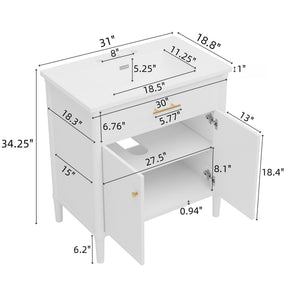 English Elm Christopher Knight Home® - 30 Inches Bathroom Vanity With Soft Close Doors, Curved Design, Adjustable Shelf & Elegant Sink N817P299509W