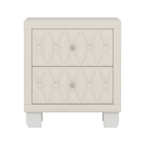 English Elm Elegant Velvet Upholstered Nightstand with Crystal Knobs Tufted Glam Bedside Storage Beige N733P210398A