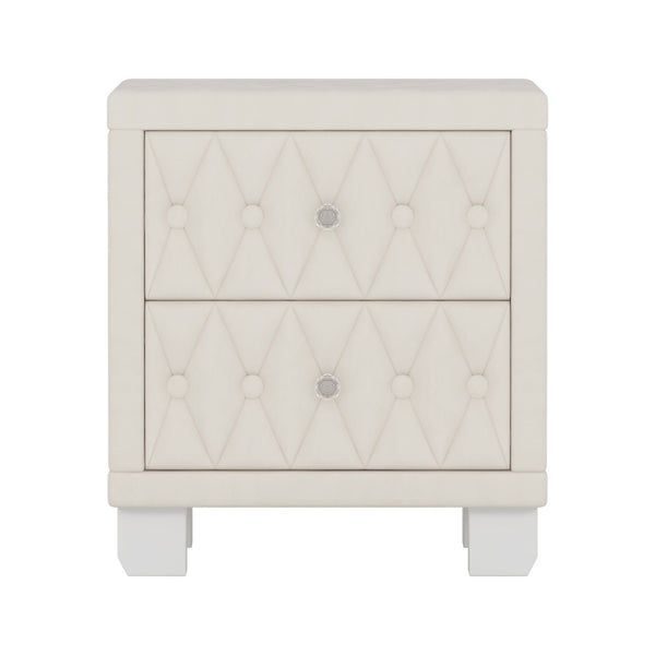 English Elm Elegant Velvet Upholstered Nightstand with Crystal Knobs Tufted Glam Bedside Storage Beige N733P210398A