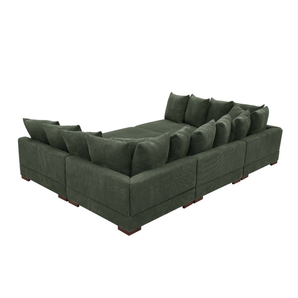 English Elm Large Corduroy Modular Sectional Sofa Sleeper with Ribbed Texture for Open Living Dark Green B2748S00012