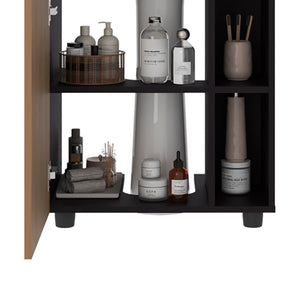 English Elm Wenge Pedestal Sink Cabinet with Wenge & Natural Oak Finish, 5 Open Shelves + 1 Door for Stylish Storage B062P380062