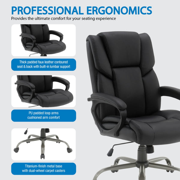 OSP Home Furnishings Execuative Faux Leather Office Chair with Lumbar Support and Pneumatic Height Adjustment FL14571-U6