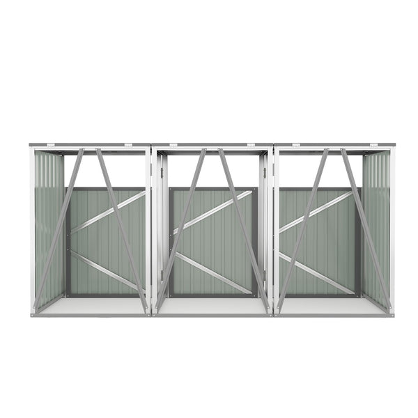 English Elm Garbage Bin Shed Galvanized Steel Enclosure Fits Three Cans with Lockable Waterproof Lid Light Gray W1598P357717