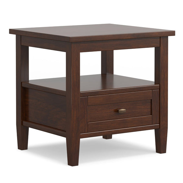 English Elm Warm Shaker Solid Wood End Table with Drawer Open Shelf Rustic Living Room Accent B136P481642