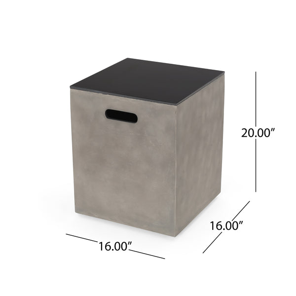 English Elm Christopher Knight Home® - MGO Modern Tank Holder Side Table with Polished Ceramic Top, Lightweight Concrete, 16"x16"x20" 67016.00LGRY