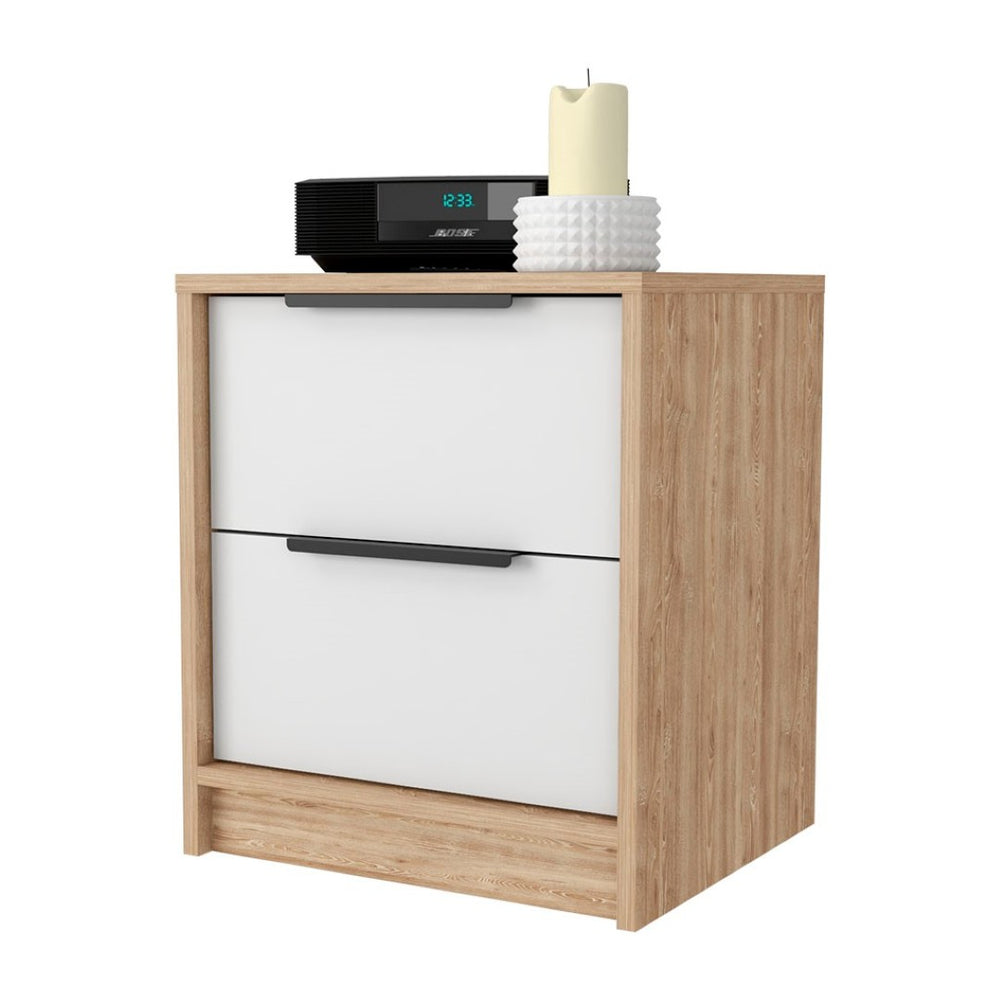 English Elm White Two-tone Oak Nightstand with Dual Drawers for Modern Scandinavian Bedrooms B062P431137