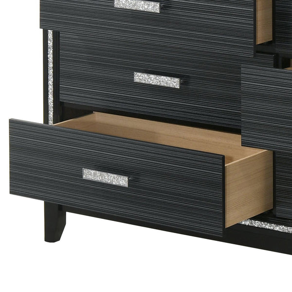 English Elm Haiden Weathered Black Finish Dresser with Six Spacious Drawers, Silver Trim Accent and Durable Craftsmanship Black 66 L x 20 W x 37 H B2726P261898