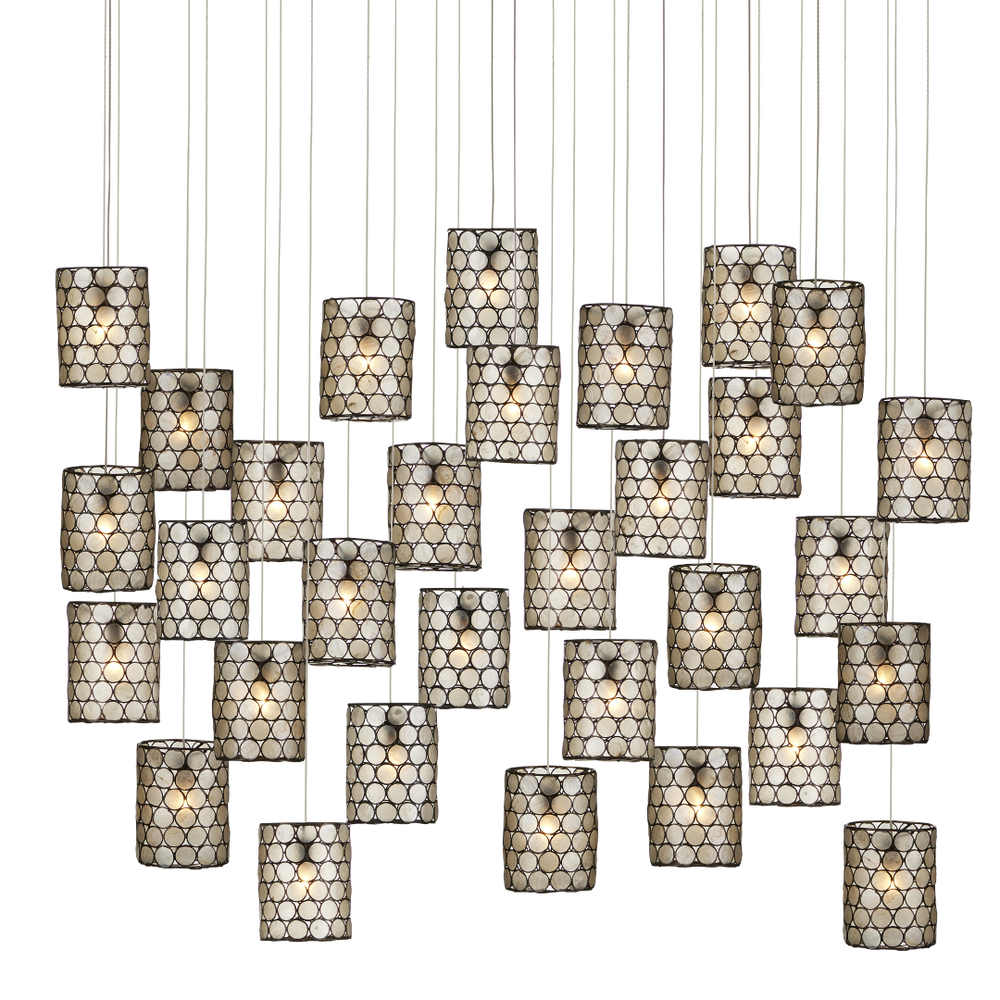 Regatta Multi-Drop Pendant Light: Luminous Capiz Shell & Wrought Iron Design for Modern Spaces