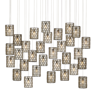 Regatta Multi-Drop Pendant Light: Luminous Capiz Shell & Wrought Iron Design for Modern Spaces