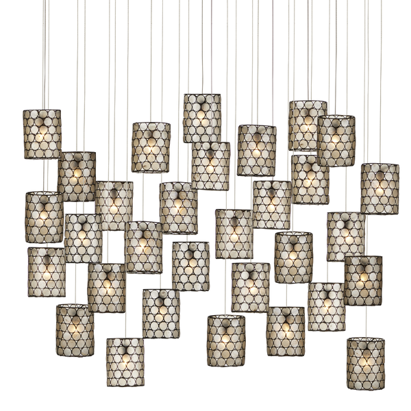 Regatta Multi-Drop Pendant Light: Luminous Capiz Shell & Wrought Iron Design for Modern Spaces