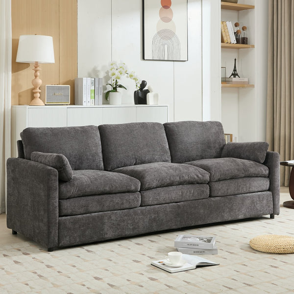 English Elm 89" Plush Chenille 3-Seater Sofa with Double-Layer Cushions, Deep Seating, Removable Lumbar Pillow, Elegant Stitching Grey N719P251497E