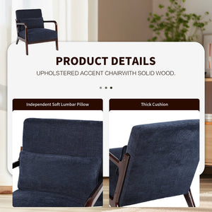 English Elm Mid Century Modern Accent Chair Solid Rubberwood Frame with Lumbar Pillow for Any Room W2989P426383