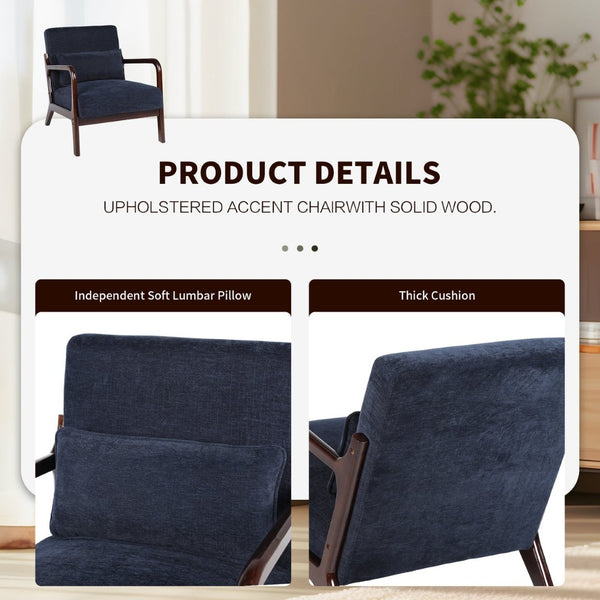 English Elm Mid Century Modern Accent Chair Solid Rubberwood Frame with Lumbar Pillow for Any Room W2989P426383