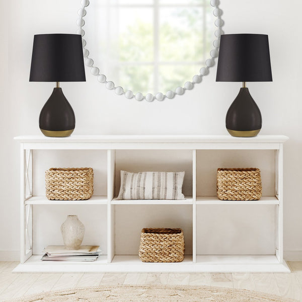 English Elm 2-Tone Ceramic Table Lamp Set of 2 with Elegant Silvery Accents, Modern White Ceramic Bases, 21.5"H Black+Gold 19.1 L x 15.35 W x 15.35 H B035P264516