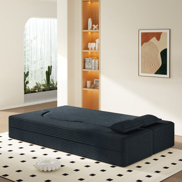 English Elm Modern Corduroy Floor Sofa Foldable Twin Sleeper Foam Filled for Dorms and Playrooms Dark Grey W1885P446607