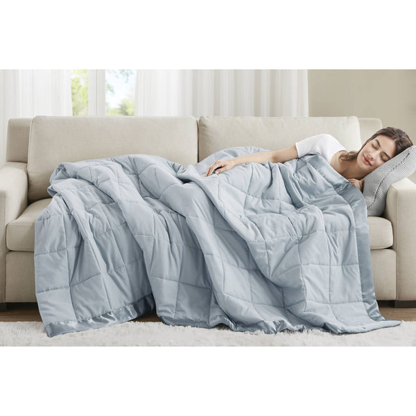 JLA Home Madison Park - Lightweight Cozy Down Alternative Blanket with Satin Trim, Moisture-Wicking, Hypoallergenic Comfort Blue MP51-542