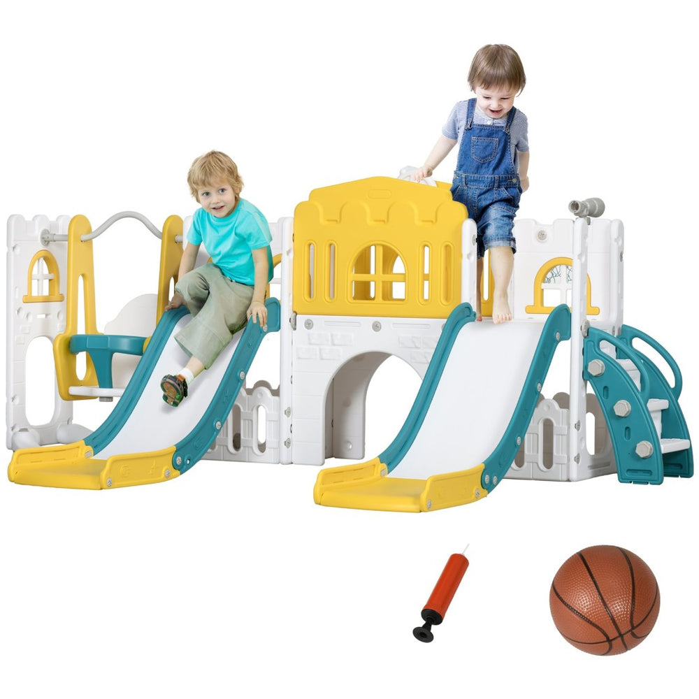 English Elm Qaba 8 in 1 Toddler Indoor Playground with Dual Slides Swing Climber and Hoop W2225P217351