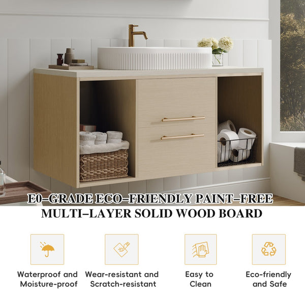 English Elm Modern Floating Bathroom Vanity Oval Ceramic Sink Plywood Cabinet Soft Close Storage W3136S00077