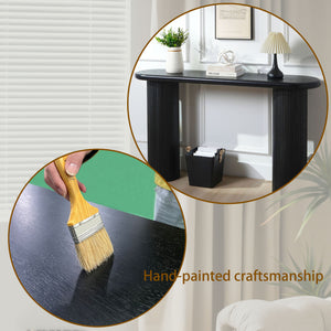 English Elm Wood Modern Black Console Table 65.4" Half-Moon Ribbed Entryway Table Durable Wipe-Clean Accent Piece W2729P239171