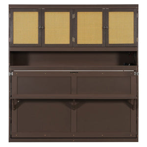 English Elm Twin Murphy Bed with Rattan Cabinet Doors Led Lighting and Usb Charging for Small Spaces Espresso LP000740AAP